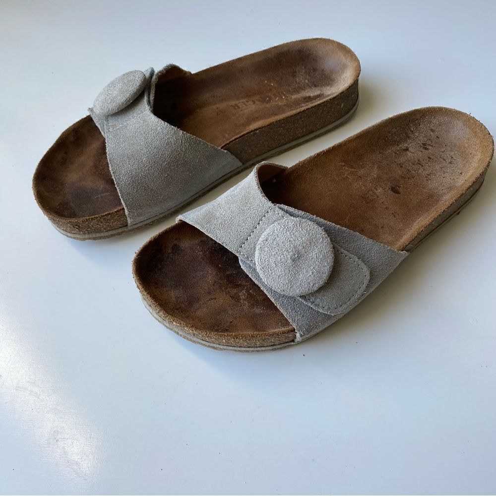 Haflinger gray leather sandals slides suede comfort size 37 6